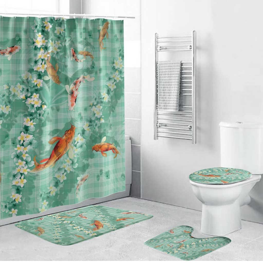 Green Palaka Hawaiian And Japanese Bathroom Set Sakura Lei With Koi Fish DT05 Bathroom Set (4 pcs) Green - Polynesian Pride
