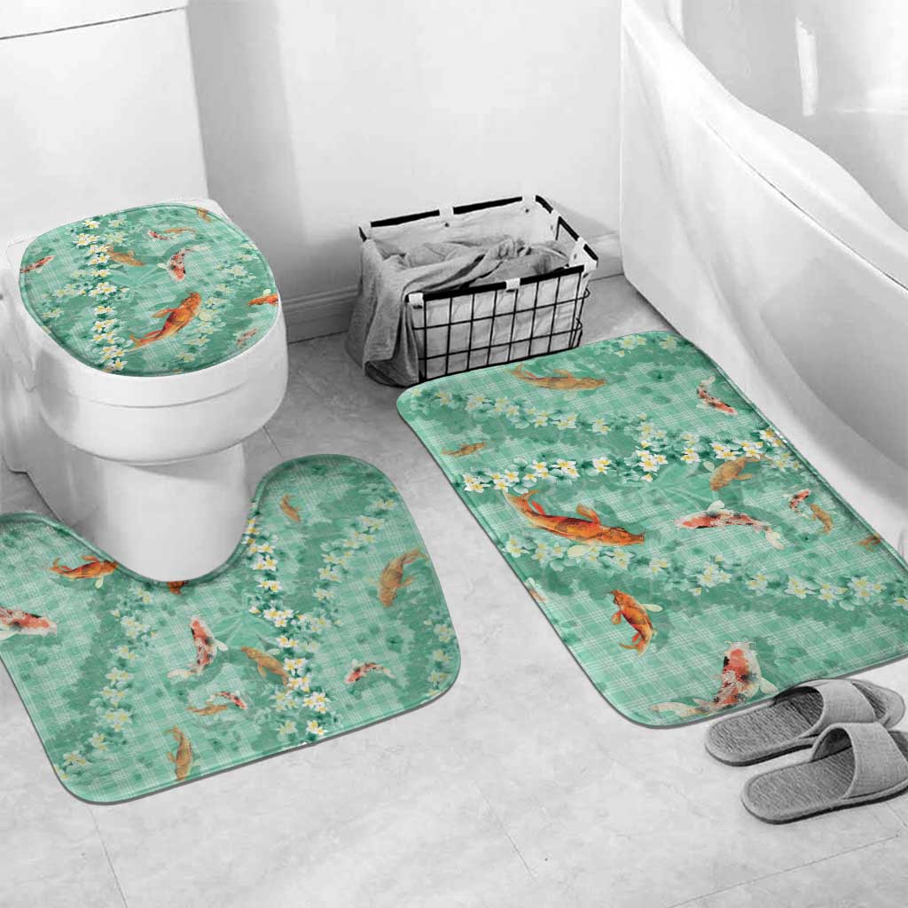 Green Palaka Hawaiian And Japanese Bathroom Set Sakura Lei With Koi Fish DT05 Mat Set Only (3 pcs) One Size Green - Polynesian Pride