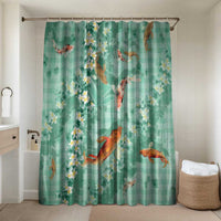 Green Palaka Hawaiian And Japanese Bathroom Set Sakura Lei With Koi Fish DT05 Shower Curtain Only Green - Polynesian Pride