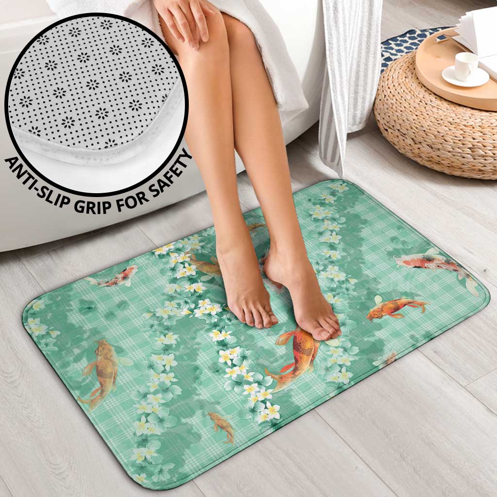 Green Palaka Hawaiian And Japanese Bathroom Set Sakura Lei With Koi Fish DT05 - Polynesian Pride