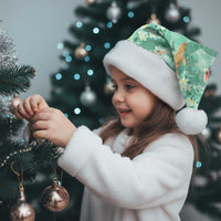 Green Palaka Hawaiian And Japanese Christmas Santa Hat Sakura Lei With Koi Fish - Polynesian Pride