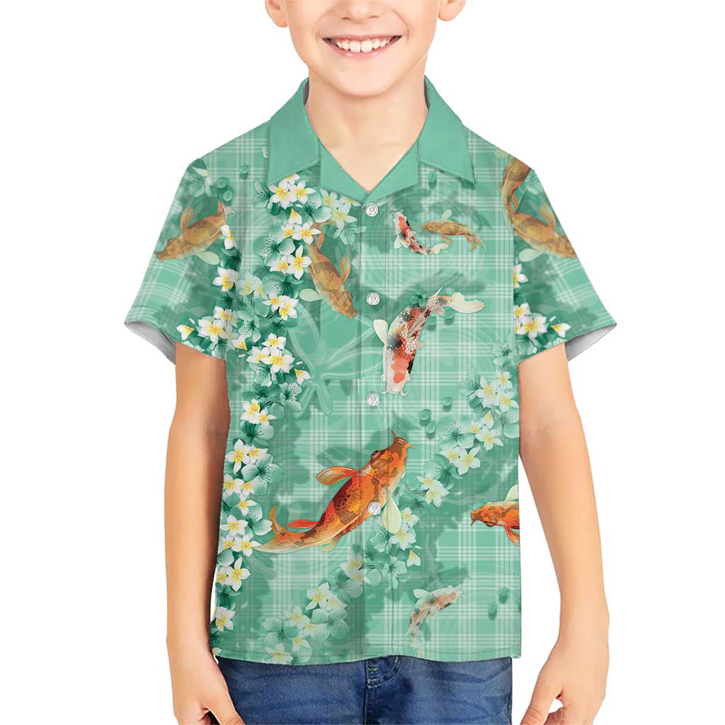 Green Palaka Hawaiian And Japanese Hawaiian Shirt Sakura Lei With Koi Fish DT05 - Polynesian Pride