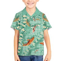 Green Palaka Hawaiian And Japanese Hawaiian Shirt Sakura Lei With Koi Fish DT05 - Polynesian Pride