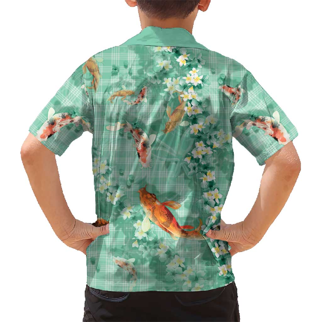 Green Palaka Hawaiian And Japanese Hawaiian Shirt Sakura Lei With Koi Fish DT05 - Polynesian Pride