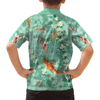 Green Palaka Hawaiian And Japanese Hawaiian Shirt Sakura Lei With Koi Fish DT05 - Polynesian Pride