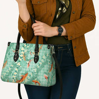 Green Palaka Hawaiian And Japanese Leather Bag Sakura Lei With Koi Fish DT05 - Polynesian Pride