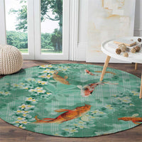 Green Palaka Hawaiian And Japanese Round Carpet Sakura Lei With Koi Fish DT05 - Polynesian Pride
