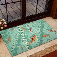 Green Palaka Hawaiian And Japanese Rubber Doormat Sakura Lei With Koi Fish DT05 - Polynesian Pride