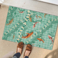 Green Palaka Hawaiian And Japanese Rubber Doormat Sakura Lei With Koi Fish DT05 - Polynesian Pride