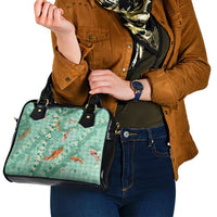 Green Palaka Hawaiian And Japanese Shoulder Handbag Sakura Lei With Koi Fish - Polynesian Pride