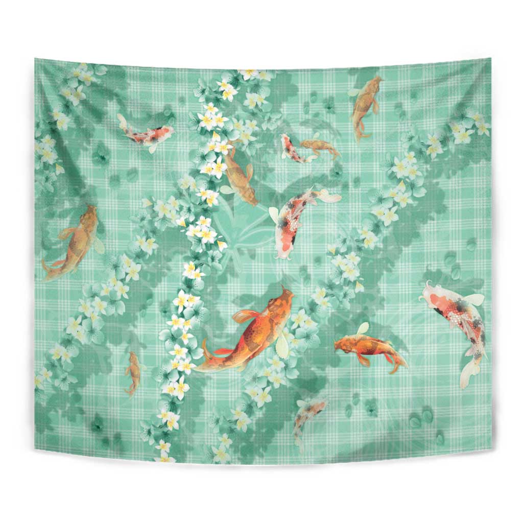 Green Palaka Hawaiian And Japanese Tapestry Sakura Lei With Koi Fish DT05 - Polynesian Pride