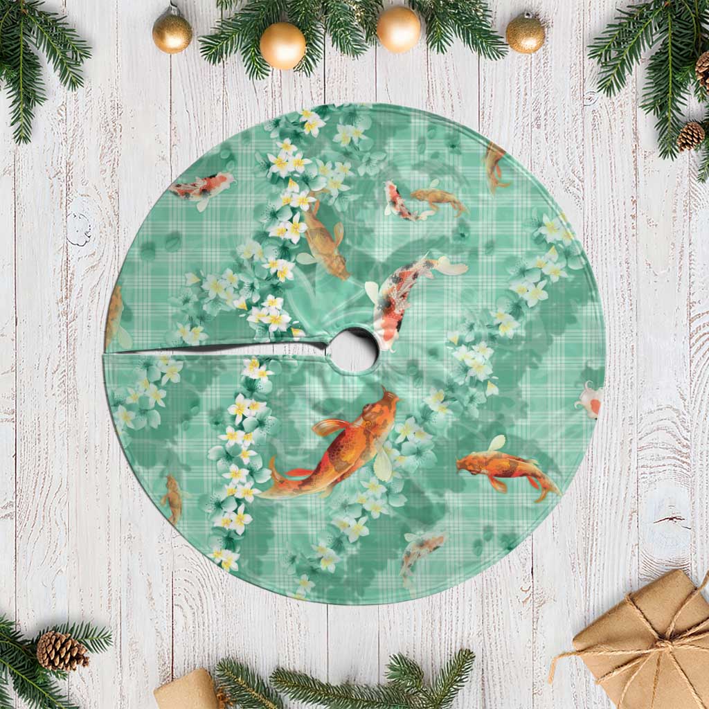 Green Palaka Hawaiian And Japanese Tree Skirt Sakura Lei With Koi Fish DT05 Casual Green - Polynesian Pride