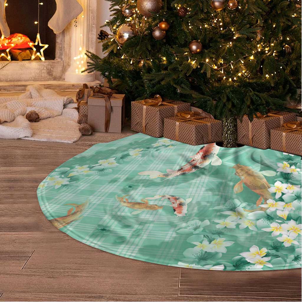 Green Palaka Hawaiian And Japanese Tree Skirt Sakura Lei With Koi Fish DT05 - Polynesian Pride