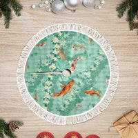 Green Palaka Hawaiian And Japanese Tree Skirt Sakura Lei With Koi Fish DT05 Fringed Green - Polynesian Pride