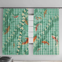 Green Palaka Hawaiian And Japanese Window Curtain Sakura Lei With Koi Fish DT05 With Hooks Green - Polynesian Pride