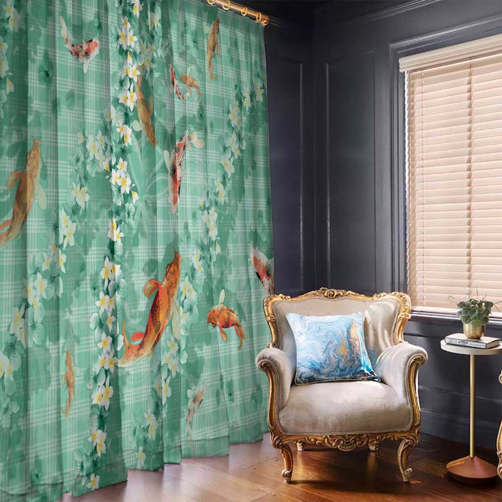 Green Palaka Hawaiian And Japanese Window Curtain Sakura Lei With Koi Fish DT05 - Polynesian Pride
