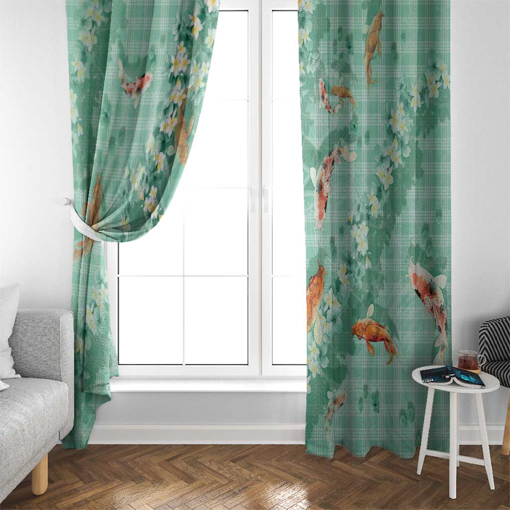 Green Palaka Hawaiian And Japanese Window Curtain Sakura Lei With Koi Fish DT05 - Polynesian Pride