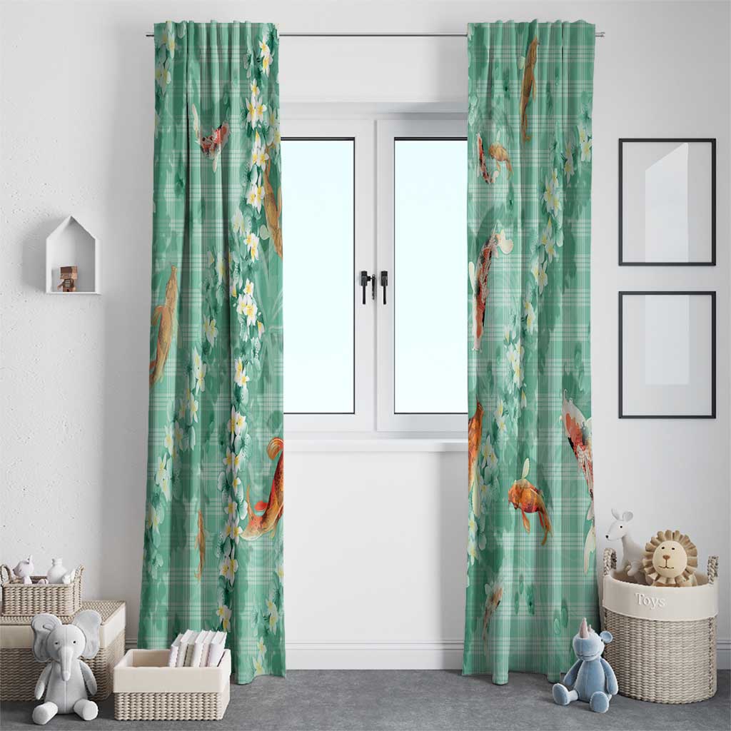 Green Palaka Hawaiian And Japanese Window Curtain Sakura Lei With Koi Fish DT05 - Polynesian Pride