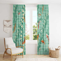 Green Palaka Hawaiian And Japanese Window Curtain Sakura Lei With Koi Fish DT05 - Polynesian Pride