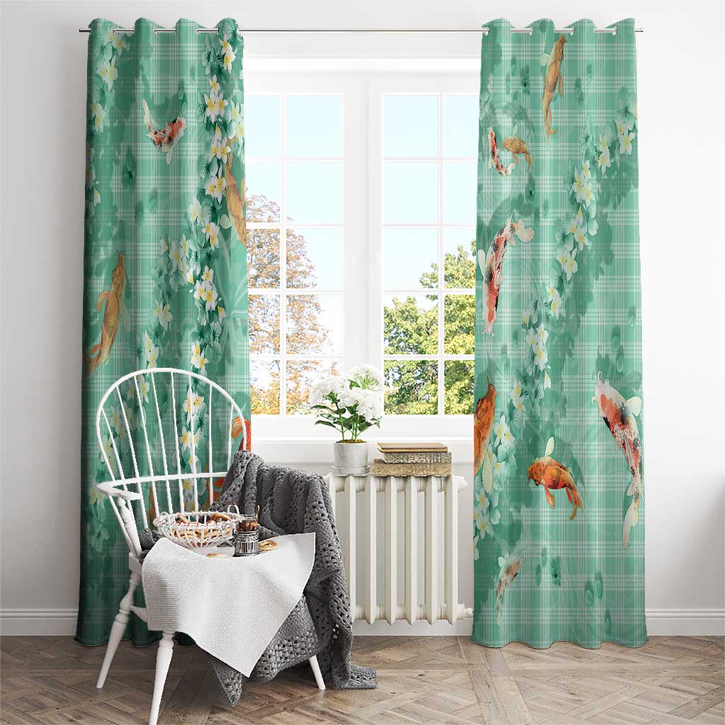 Green Palaka Hawaiian And Japanese Window Curtain Sakura Lei With Koi Fish DT05 - Polynesian Pride