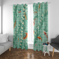 Green Palaka Hawaiian And Japanese Window Curtain Sakura Lei With Koi Fish DT05 With Grommets Green - Polynesian Pride