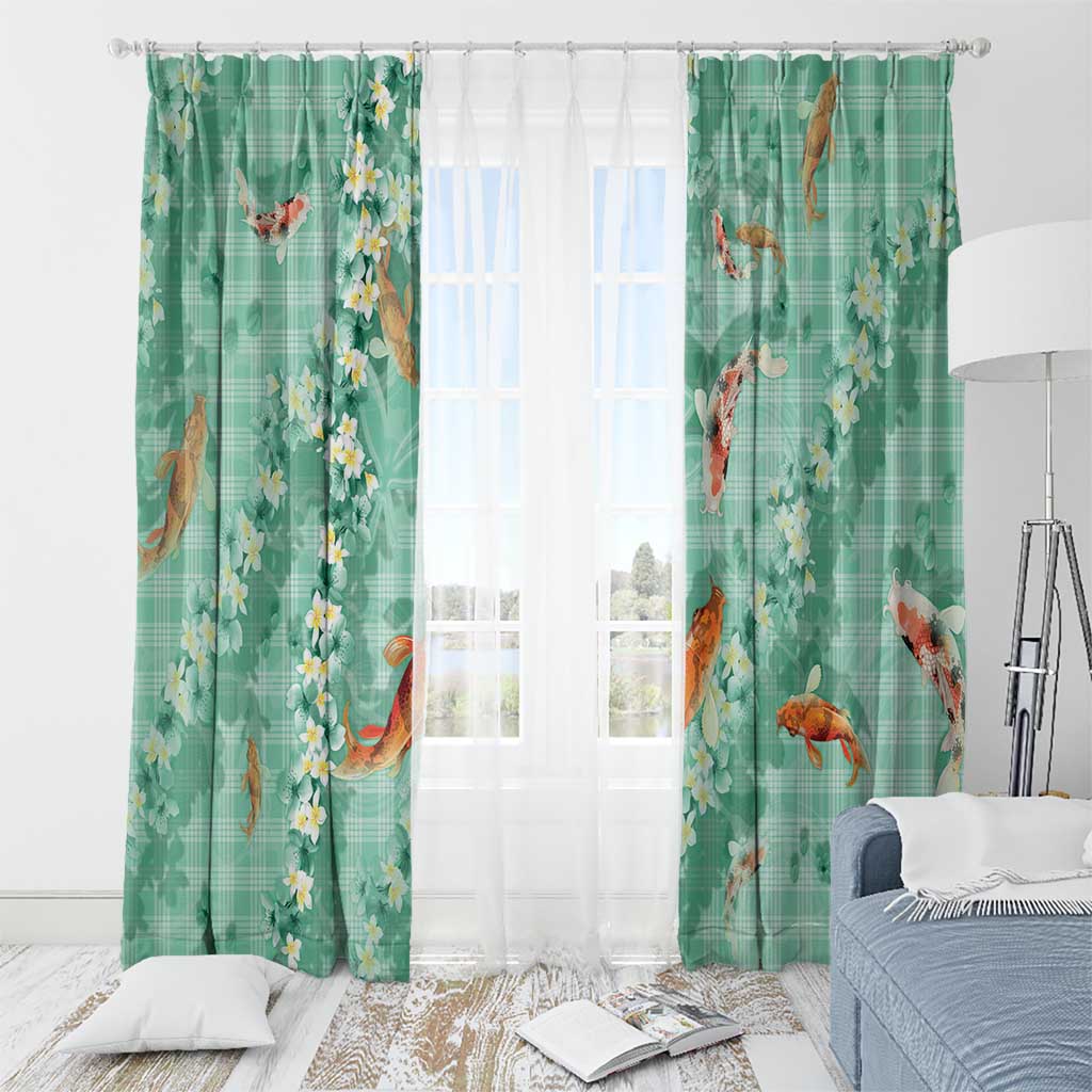 Green Palaka Hawaiian And Japanese Window Curtain Sakura Lei With Koi Fish DT05 - Polynesian Pride
