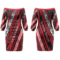 Personalised Aotearoa Te Arawa Couples Matching Off The Shoulder Long Sleeve Dress and Long Sleeve Button Shirt New Zealand Maori Tribal Fern Pattern