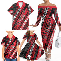 Personalised Aotearoa Te Arawa Family Matching Off The Shoulder Long Sleeve Dress and Hawaiian Shirt New Zealand Maori Tribal Fern Pattern
