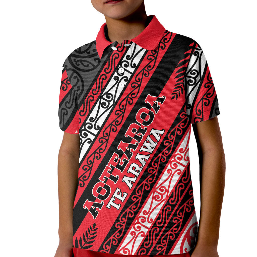 Personalised Aotearoa Te Arawa Kid Polo Shirt New Zealand Maori Tribal Fern Pattern