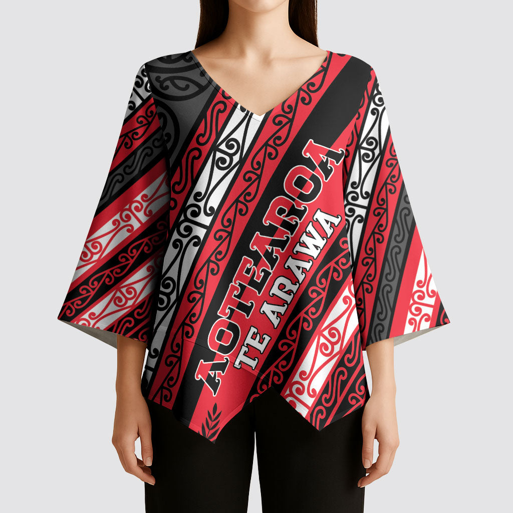 Personalised Aotearoa Te Arawa Kimono Sleeve Blouse New Zealand Maori Tribal Fern Pattern