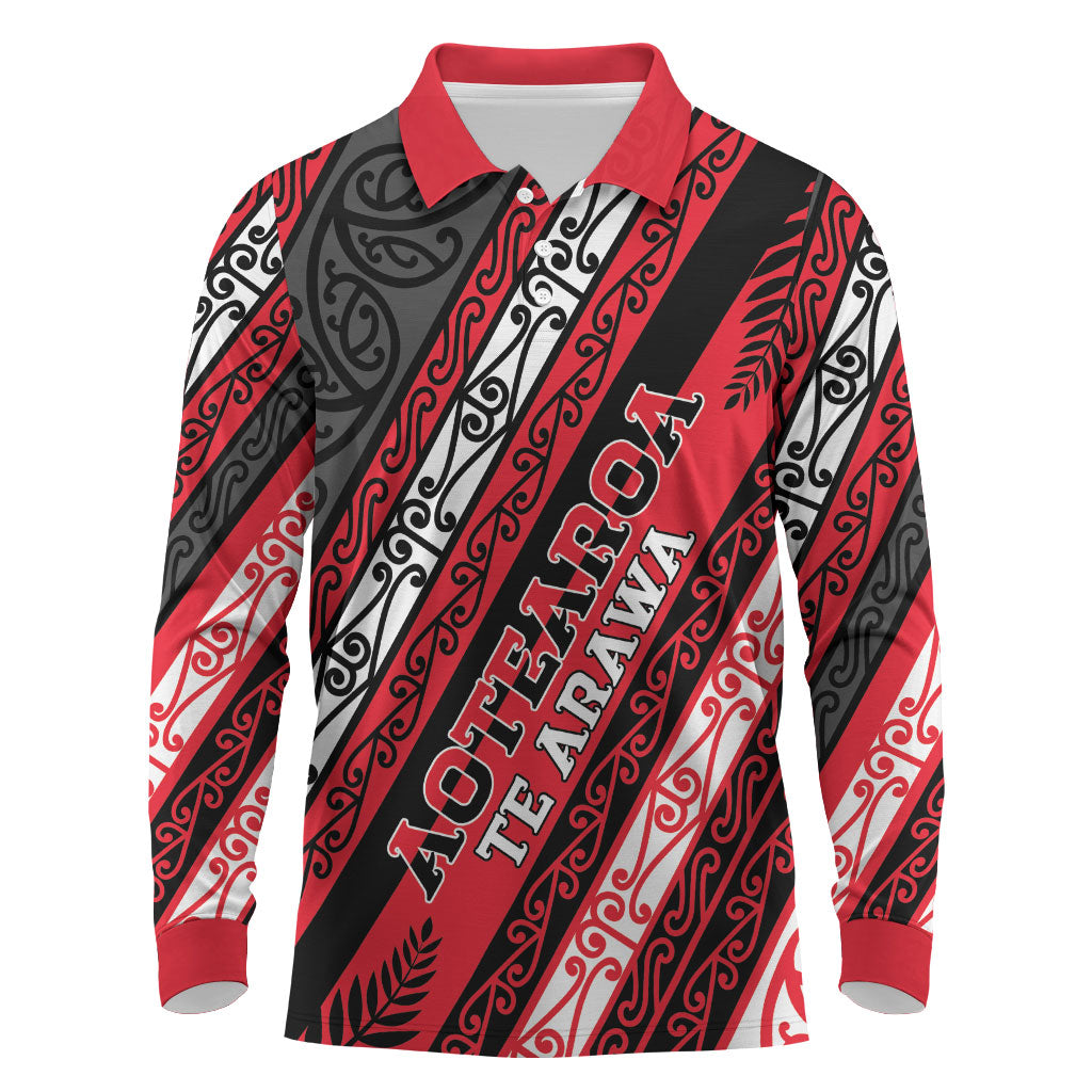 Personalised Aotearoa Te Arawa Long Sleeve Polo Shirt New Zealand Maori Tribal Fern Pattern