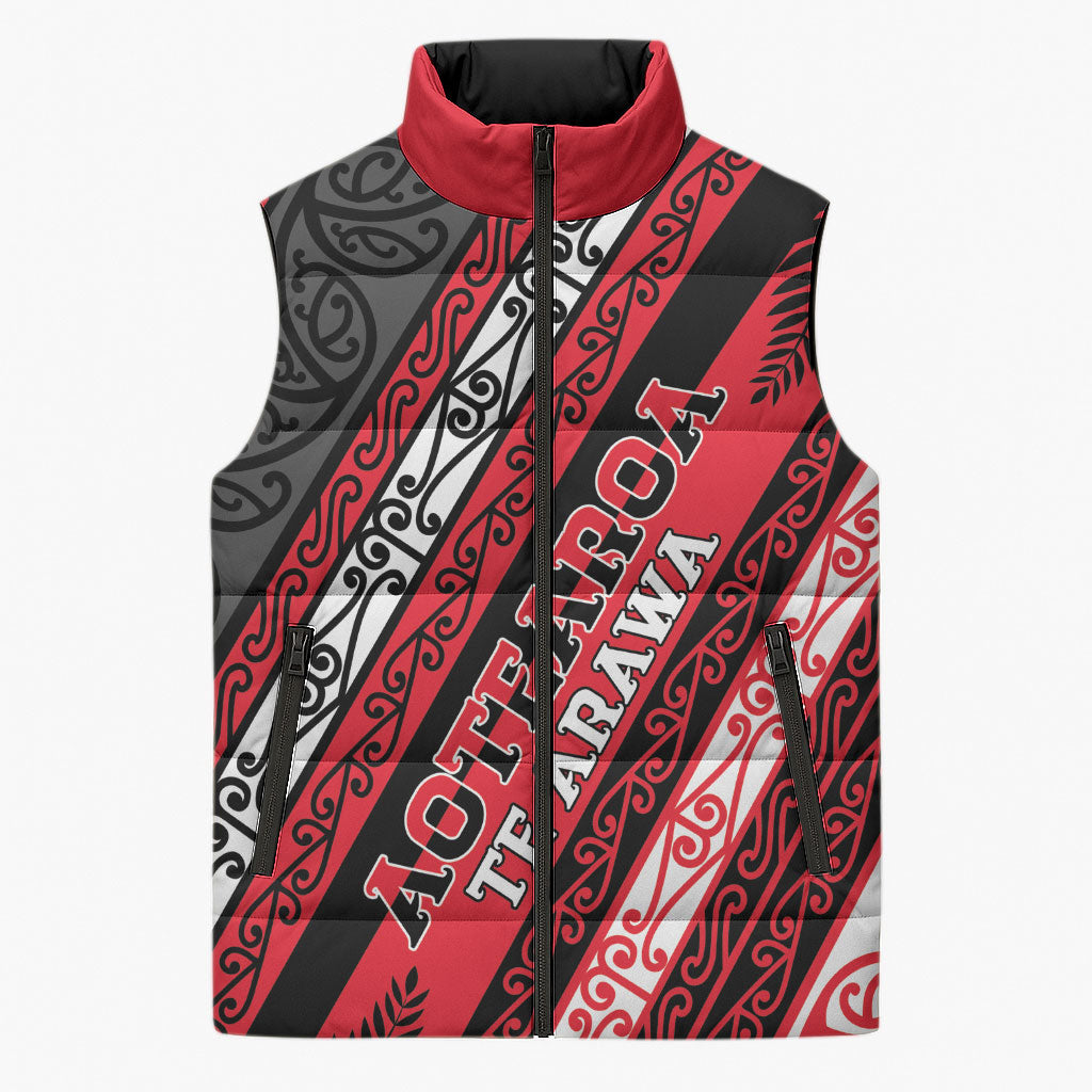 Personalised Aotearoa Te Arawa Sleeveless Puffer Jacket New Zealand Maori Tribal Fern Pattern