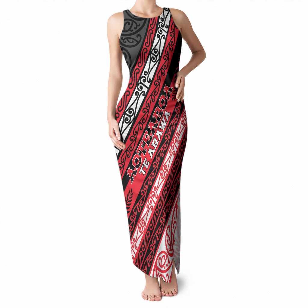 Personalised Aotearoa Te Arawa Tank Maxi Dress New Zealand Maori Tribal Fern Pattern DT05 Women Red - Polynesian Pride