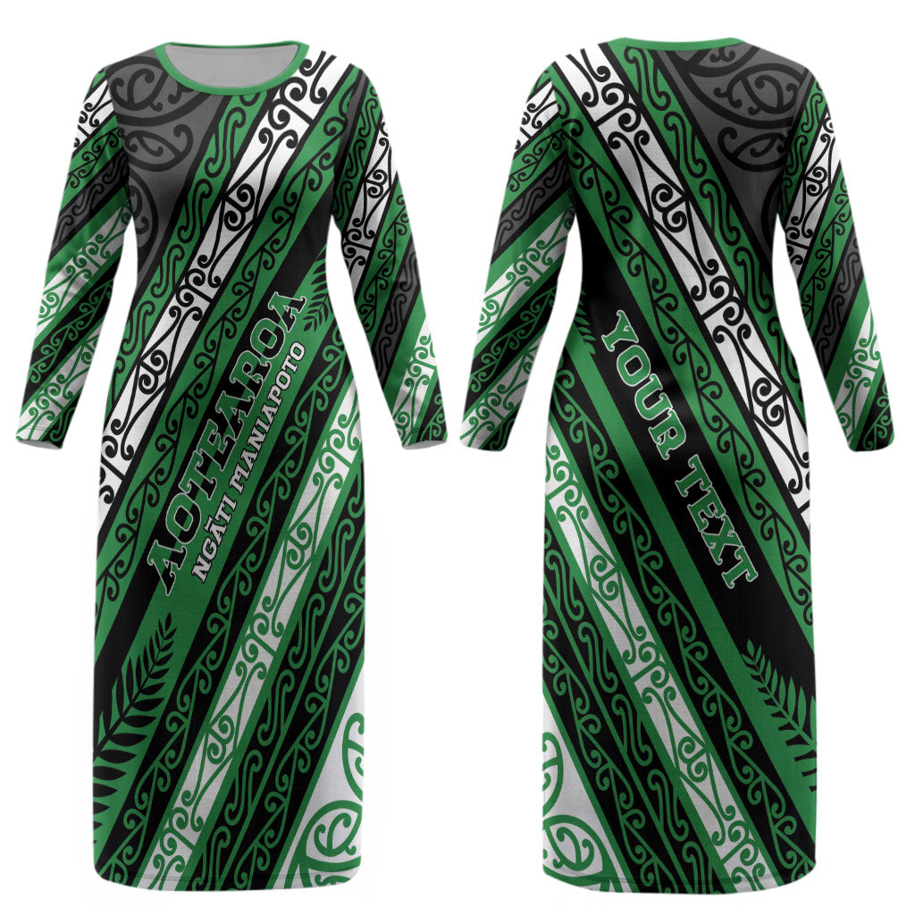 Personalised Aotearoa Ngati Maniapoto Couples Matching Long Sleeve Bodycon Dress and Hawaiian Shirt New Zealand Maori Tribal Fern Pattern