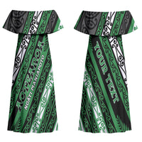 Personalised Aotearoa Ngati Maniapoto Couples Matching Off Shoulder Maxi Dress and Hawaiian Shirt New Zealand Maori Tribal Fern Pattern