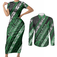 Personalised Aotearoa Ngati Maniapoto Couples Matching Short Sleeve Bodycon Dress and Long Sleeve Button Shirt New Zealand Maori Tribal Fern Pattern