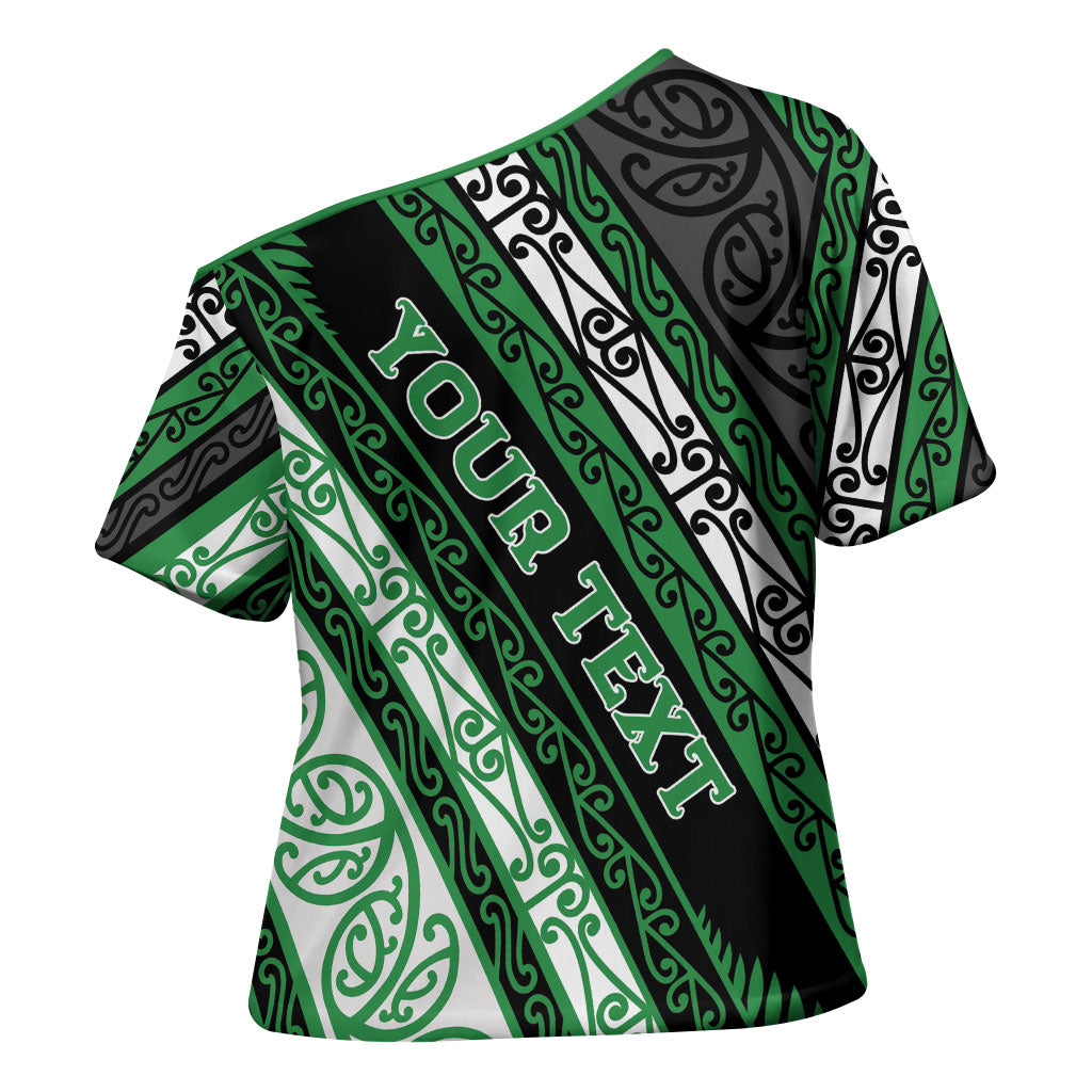 Personalised Aotearoa Ngati Maniapoto Cross Shoulder Shirt New Zealand Maori Tribal Fern Pattern