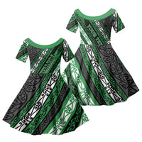 Personalised Aotearoa Ngati Maniapoto Family Matching Long Sleeve Bodycon Dress and Hawaiian Shirt New Zealand Maori Tribal Fern Pattern