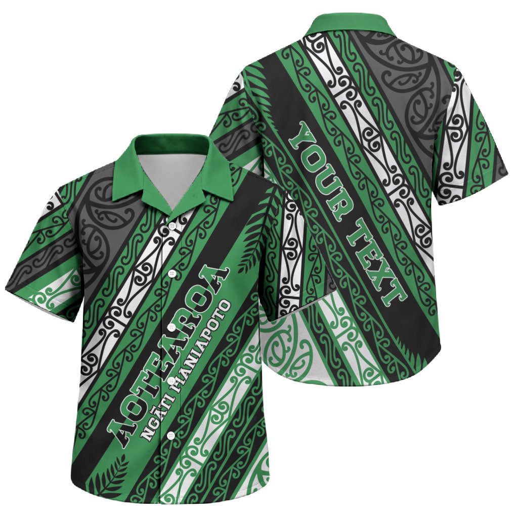 Personalised Aotearoa Ngati Maniapoto Family Matching Off The Shoulder Long Sleeve Dress and Hawaiian Shirt New Zealand Maori Tribal Fern Pattern