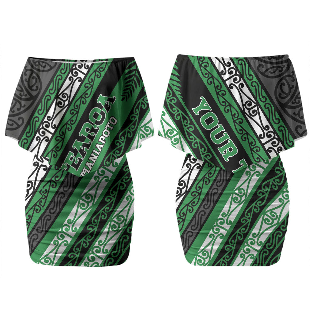 Personalised Aotearoa Ngati Maniapoto Family Matching Off Shoulder Short Dress and Hawaiian Shirt New Zealand Maori Tribal Fern Pattern