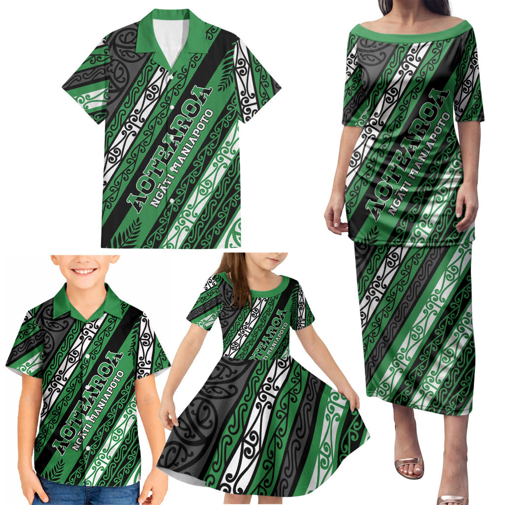 Personalised Aotearoa Ngati Maniapoto Family Matching Puletasi and Hawaiian Shirt New Zealand Maori Tribal Fern Pattern