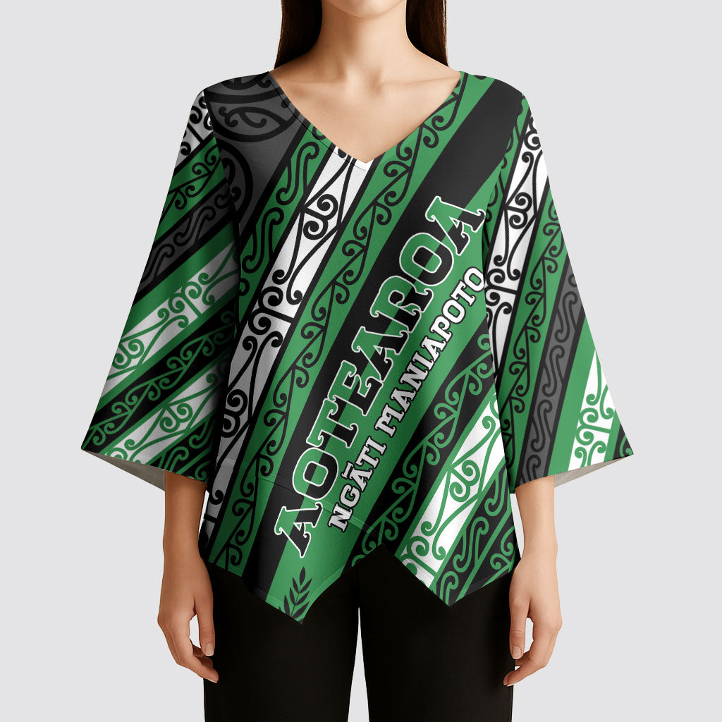 Personalised Aotearoa Ngati Maniapoto Kimono Sleeve Blouse New Zealand Maori Tribal Fern Pattern