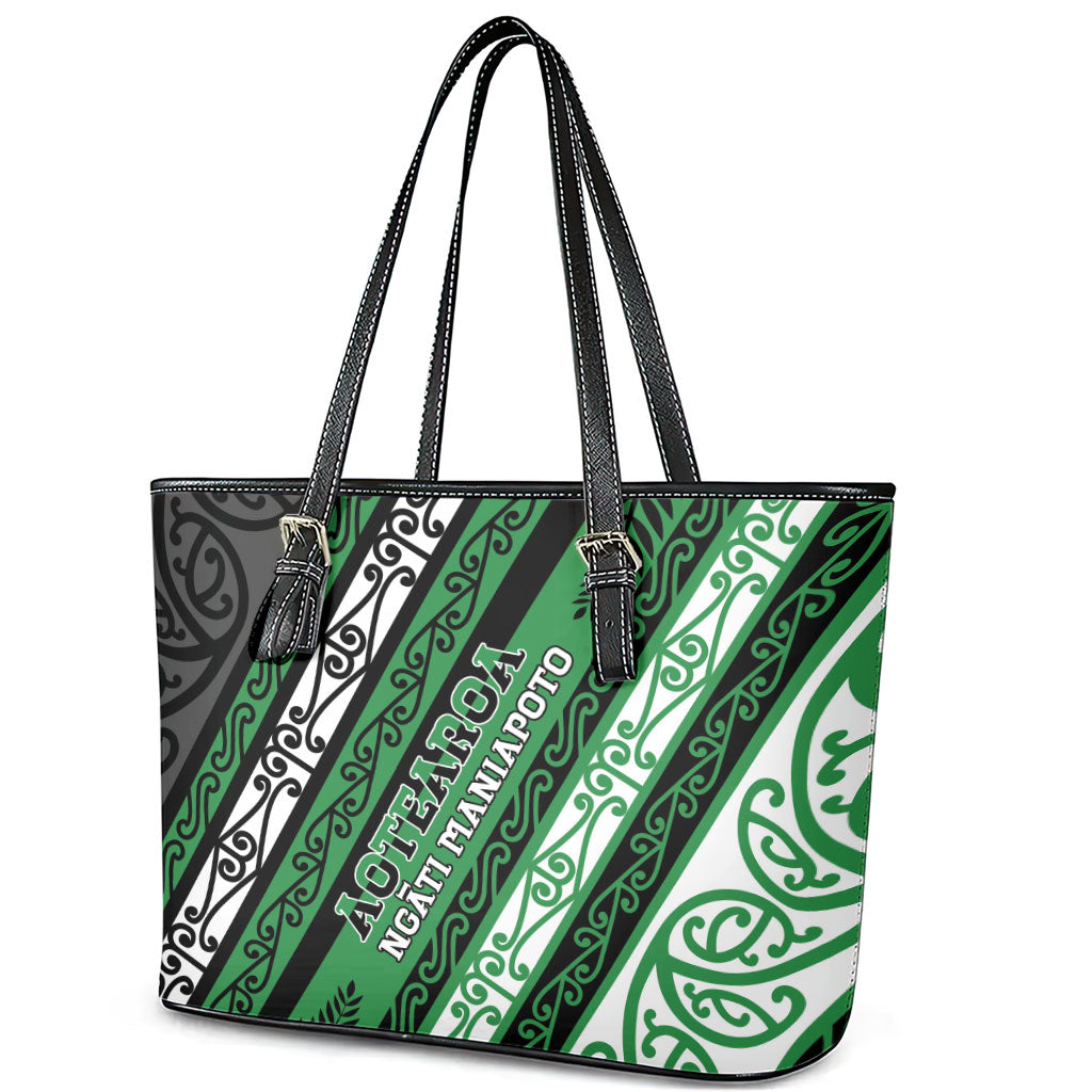 Aotearoa Ngati Maniapoto Leather Tote Bag New Zealand Maori Tribal Fern Pattern