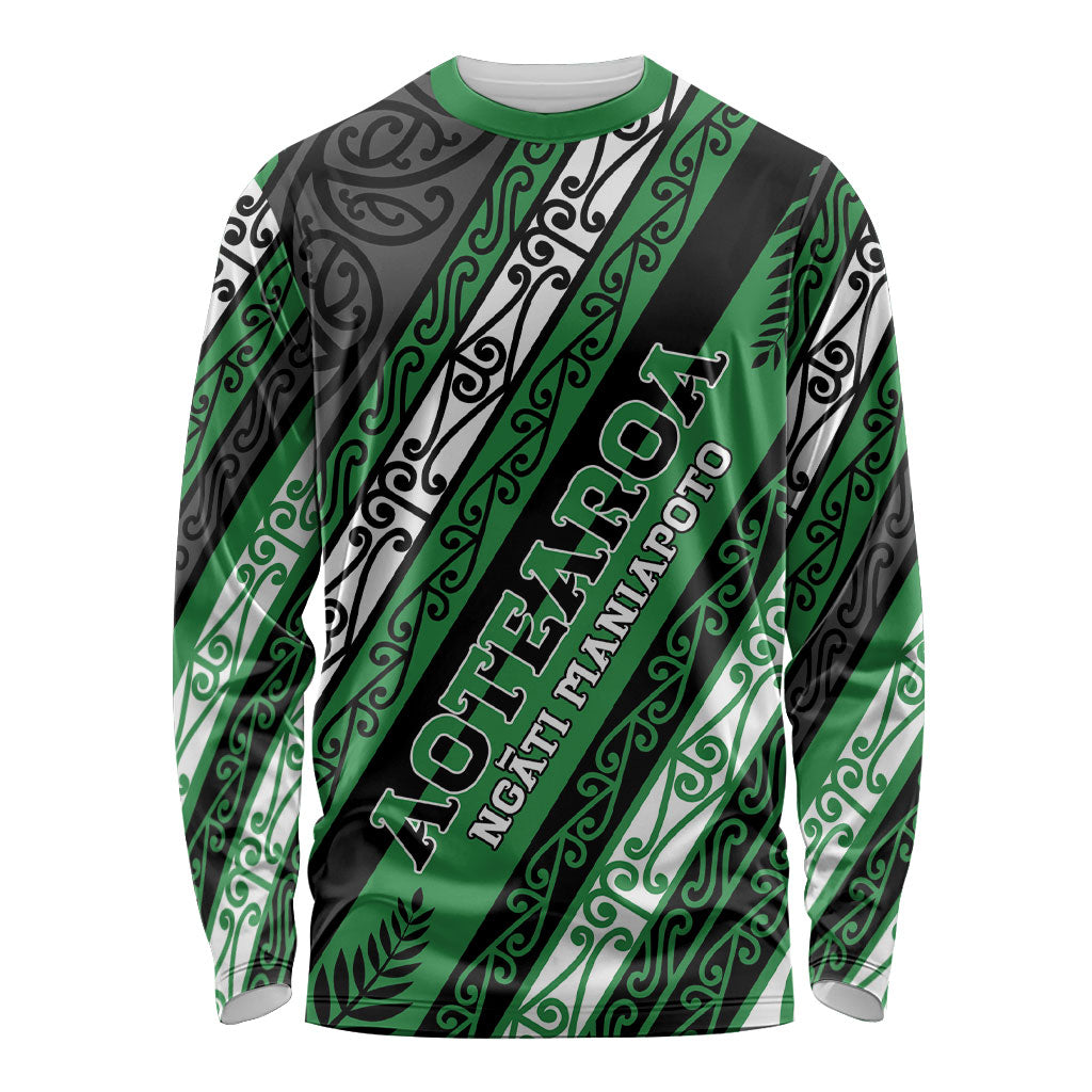 Personalised Aotearoa Ngati Maniapoto Long Sleeve Shirt New Zealand Maori Tribal Fern Pattern