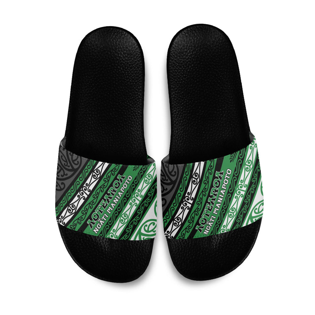 Aotearoa Ngati Maniapoto Slide Sandals New Zealand Maori Tribal Fern Pattern DT05 Green - Polynesian Pride