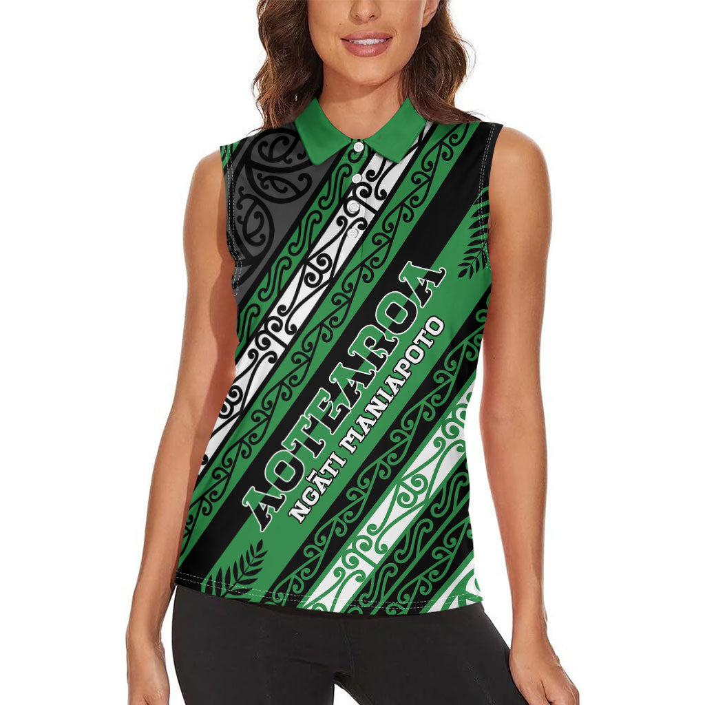 Personalised Aotearoa Ngati Maniapoto Women Sleeveless Polo Shirt New Zealand Maori Tribal Fern Pattern