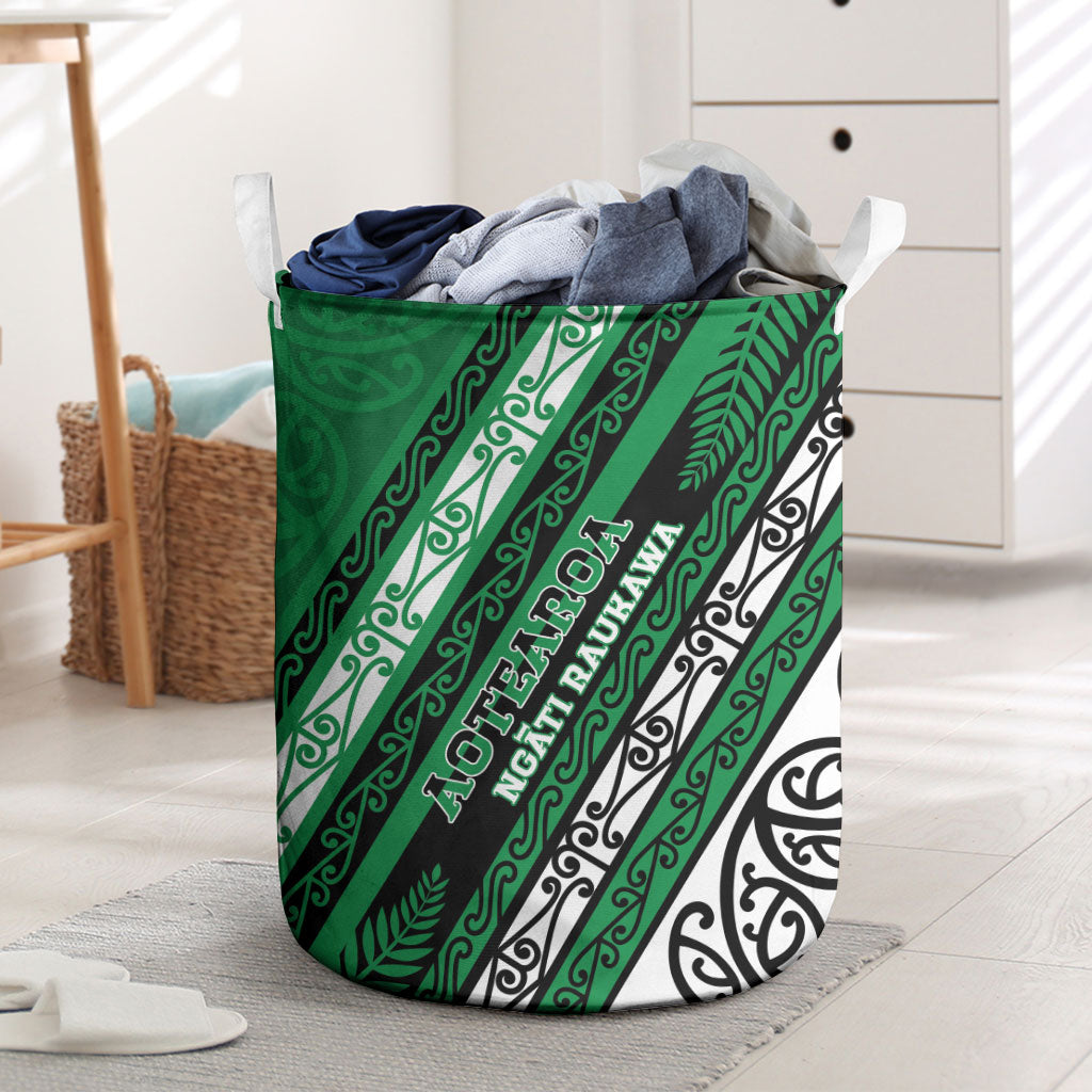 Aotearoa Ngati Raukawa Laundry Basket New Zealand Maori Tribal Fern Pattern DT05 Green - Polynesian Pride