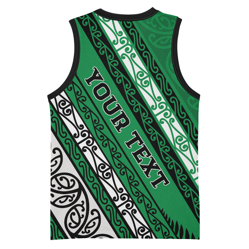 Personalised Aotearoa Ngati Raukawa Basketball Jersey New Zealand Maori Tribal Fern Pattern