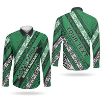 Personalised Aotearoa Ngati Raukawa Couples Matching Long Sleeve Bodycon Dress and Long Sleeve Button Shirt New Zealand Maori Tribal Fern Pattern