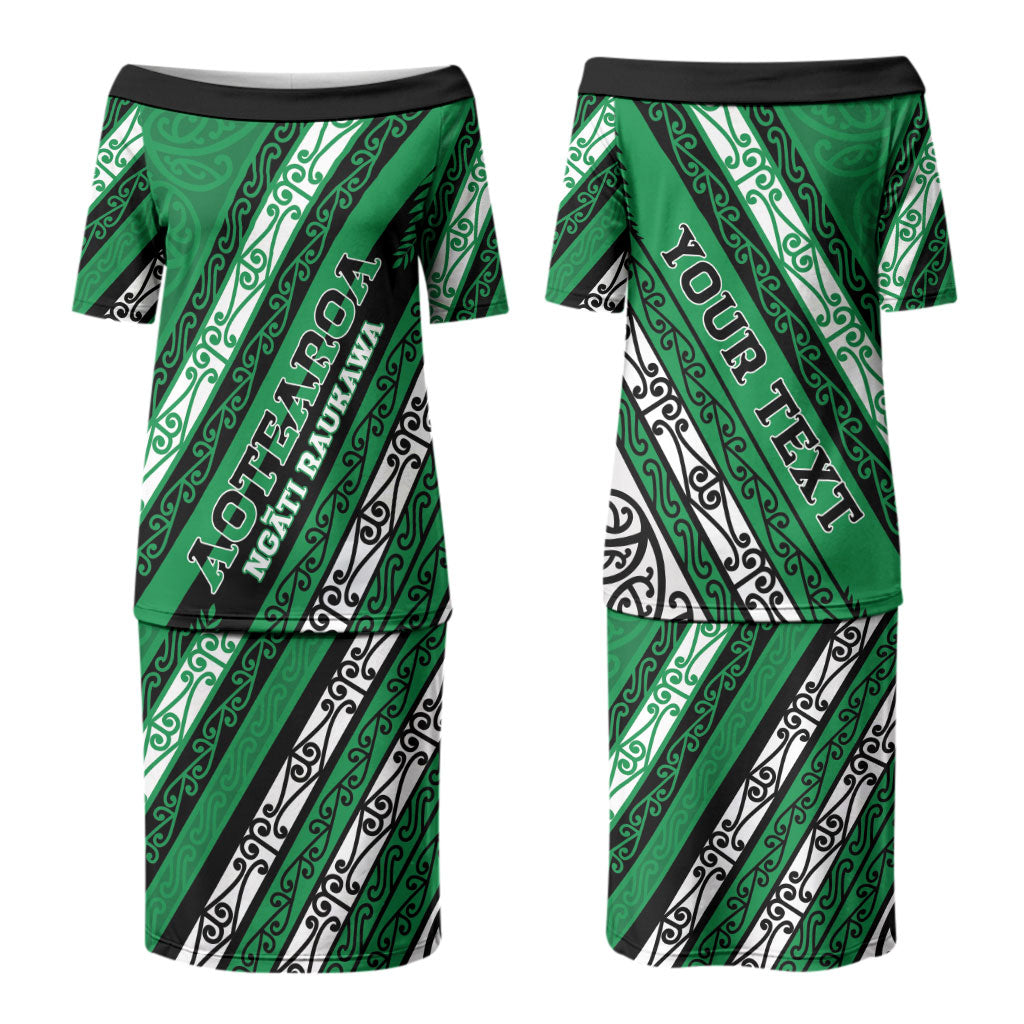 Personalised Aotearoa Ngati Raukawa Couples Matching Puletasi and Long Sleeve Button Shirt New Zealand Maori Tribal Fern Pattern